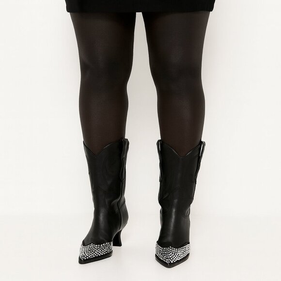 Circus by Sam Edelman Rhinestone Toe Cowboy Boots | Black | Size 8 - Picture 1 of 9